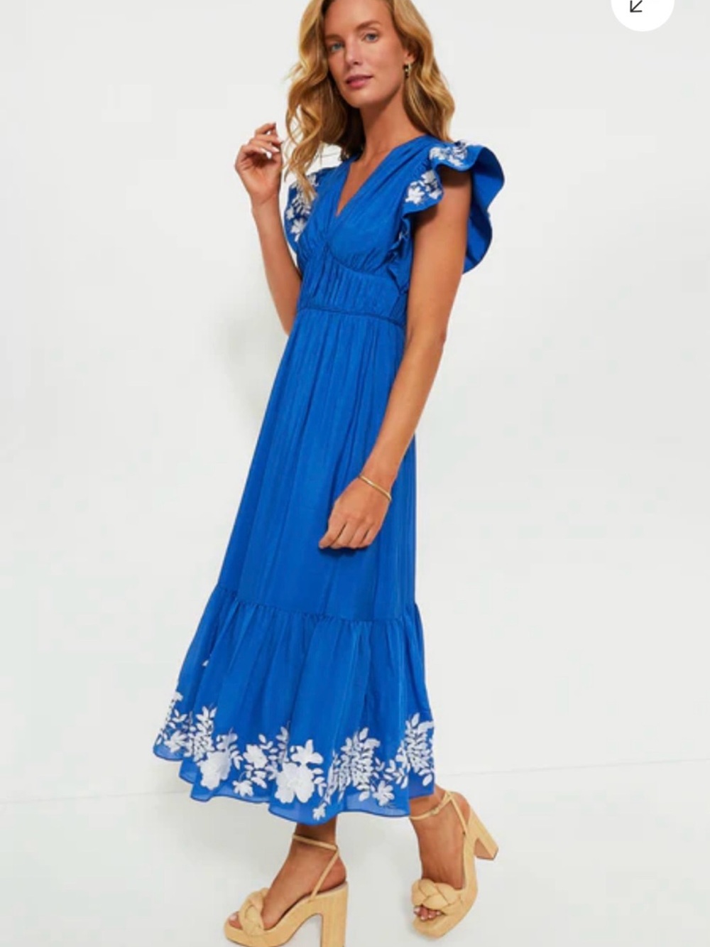 Tuckernuck Cobalt Blue Maxi Dress with White Floral Embroidery